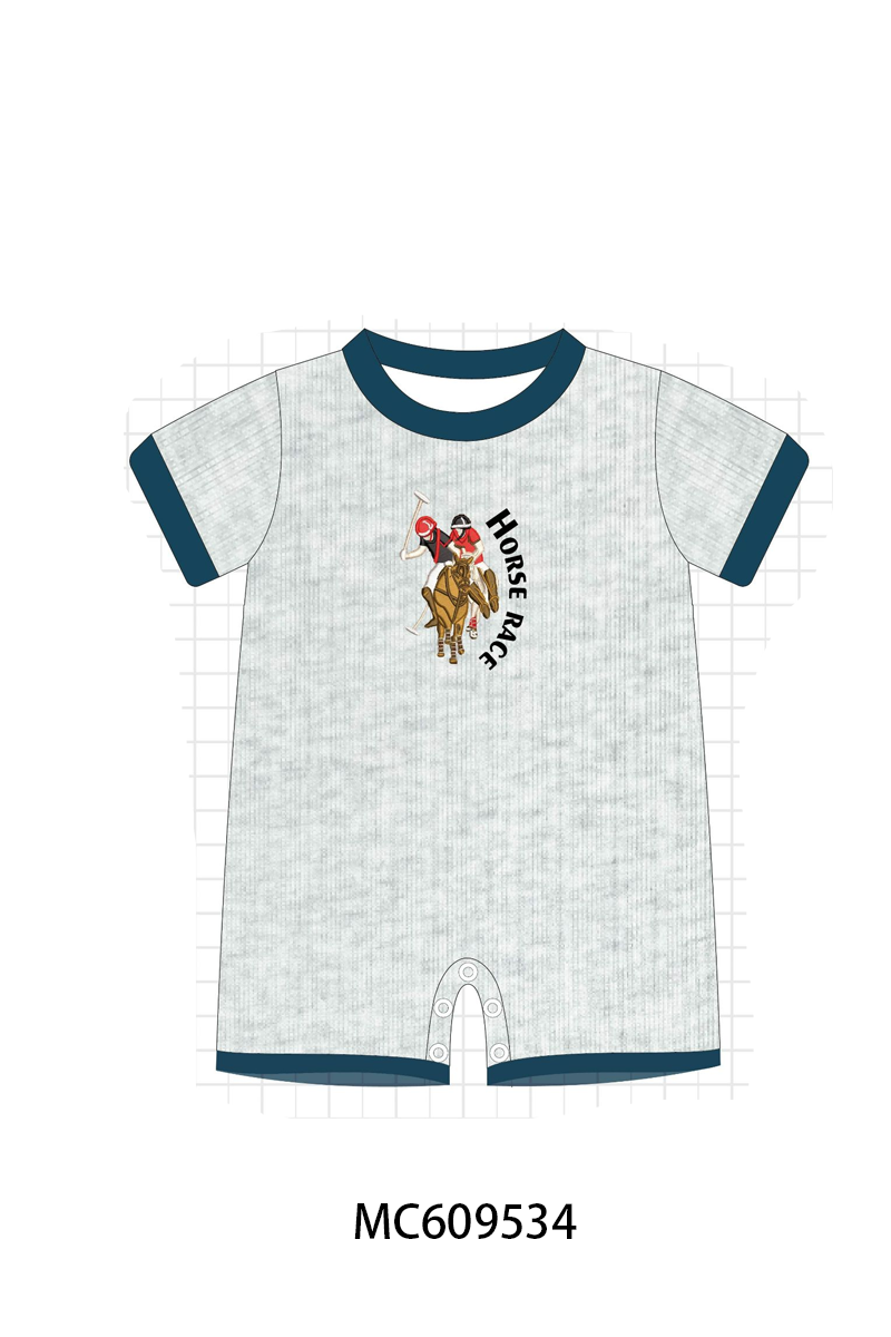 PO104 Teal horse race embroidery collection