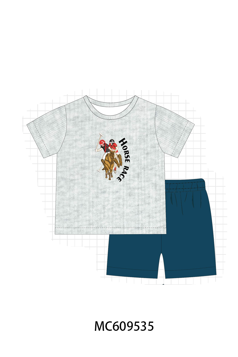 PO104 Teal horse race embroidery collection