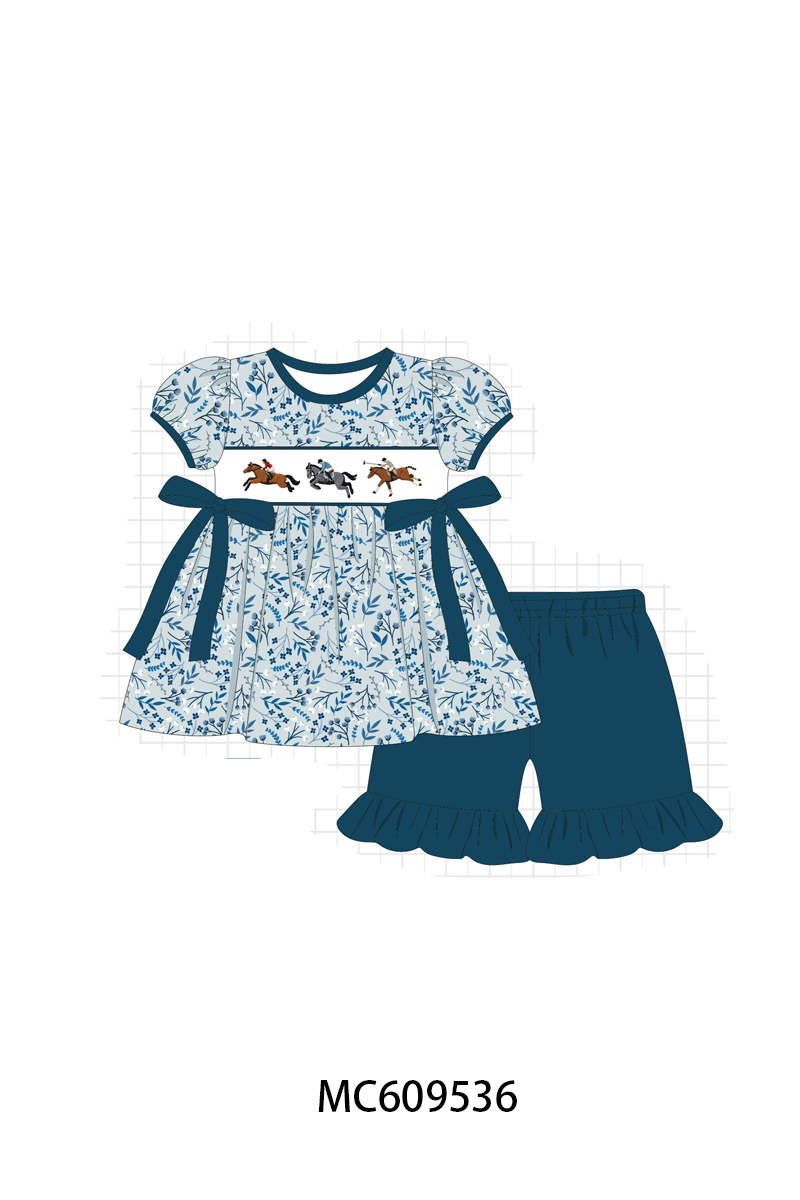 PO104 Teal horse race embroidery collection