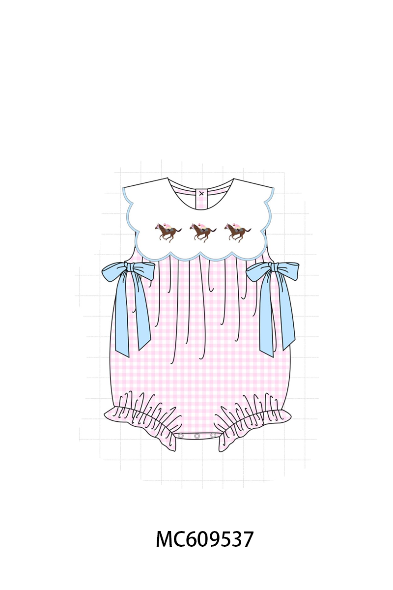 PO104 Pink horse riding embroidery gingham collection