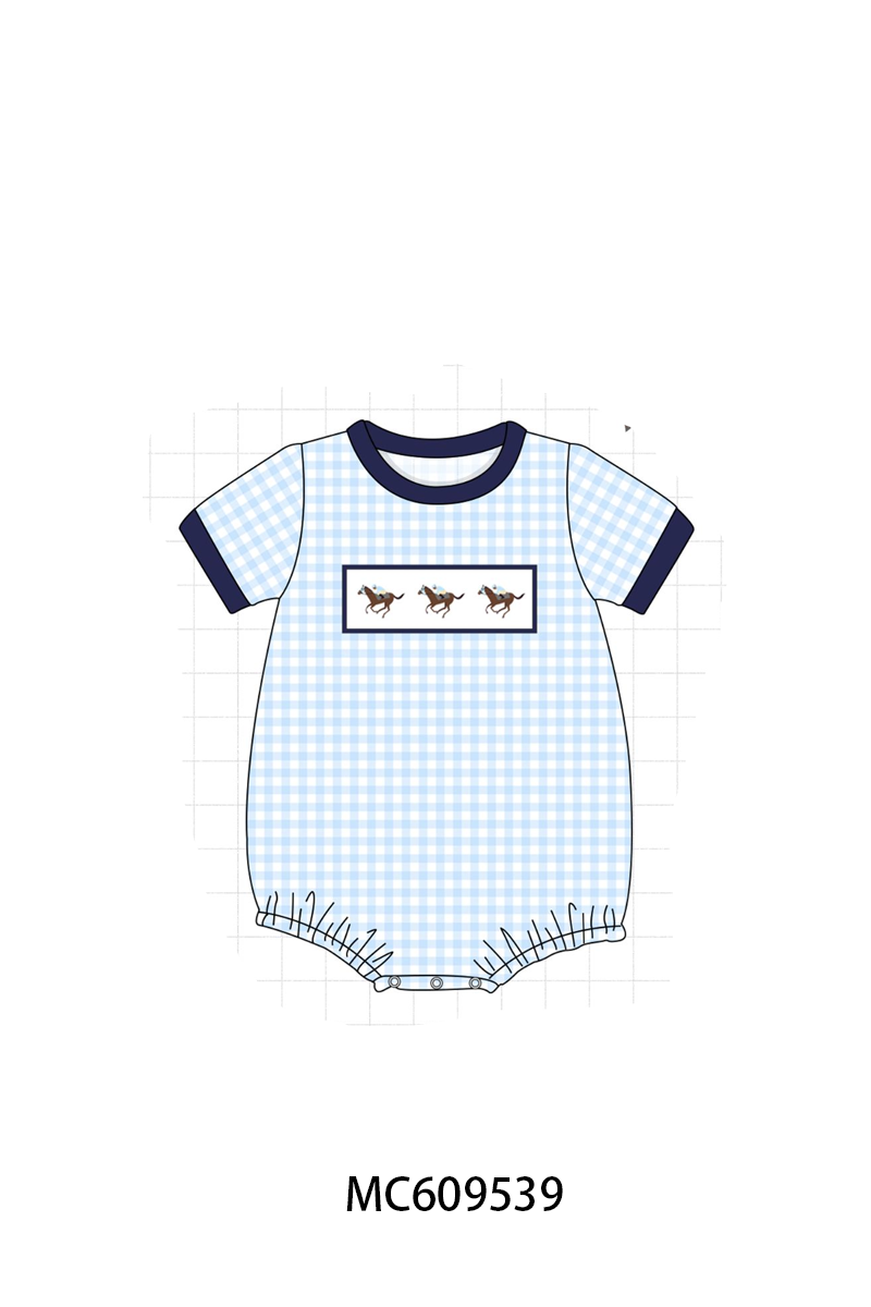 PO104 Pink horse riding embroidery gingham collection