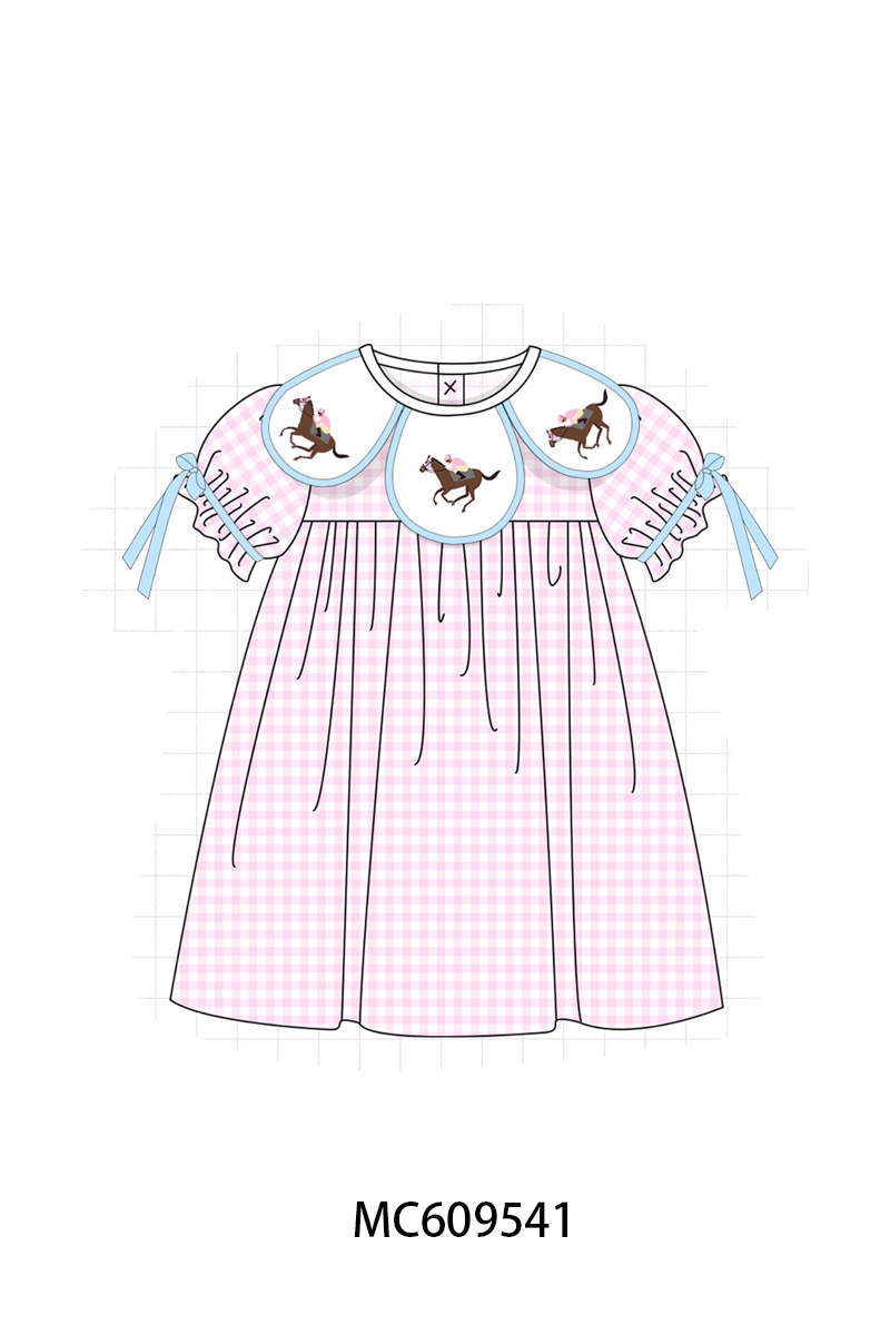 PO104 Pink horse riding embroidery gingham collection