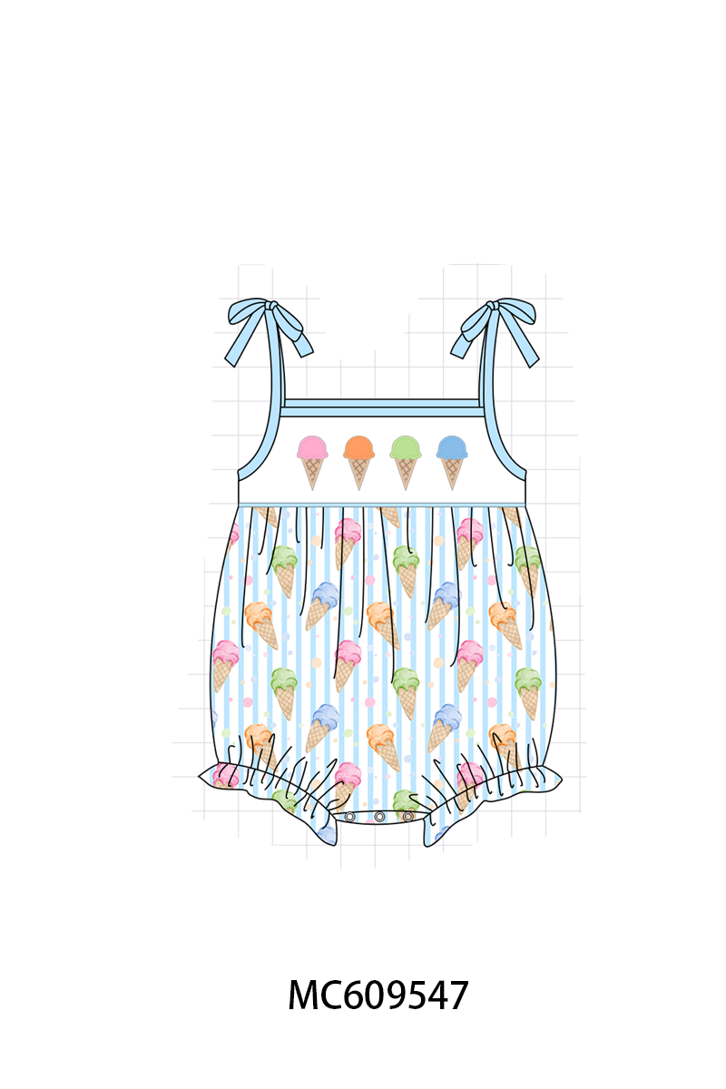PO104 Blue ice cream embroidery stripe collection