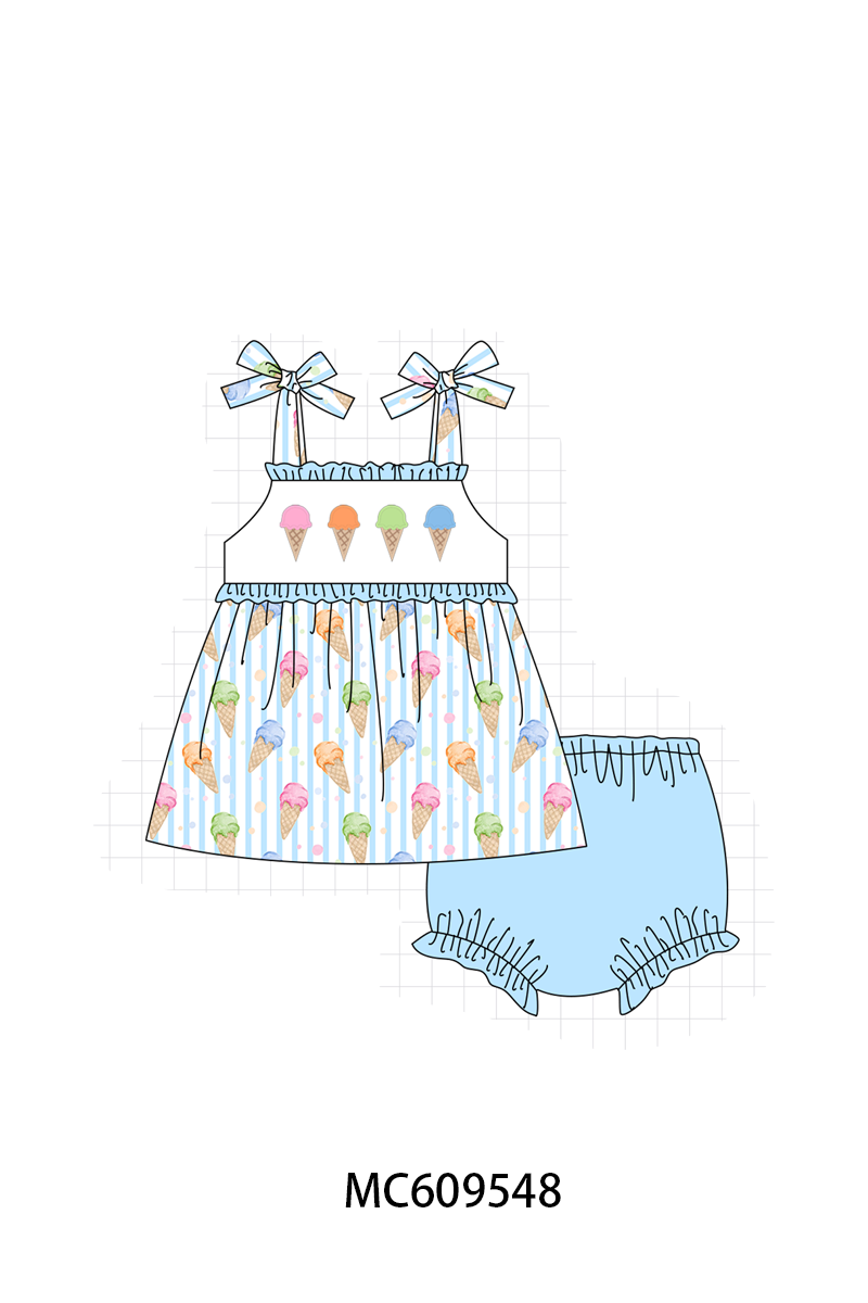 PO104 Blue ice cream embroidery stripe collection