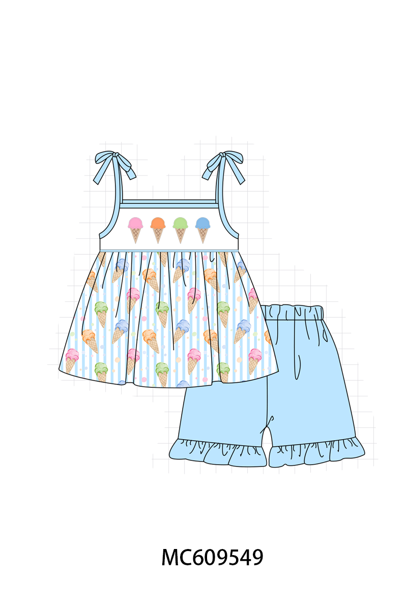 PO104 Blue ice cream embroidery stripe collection