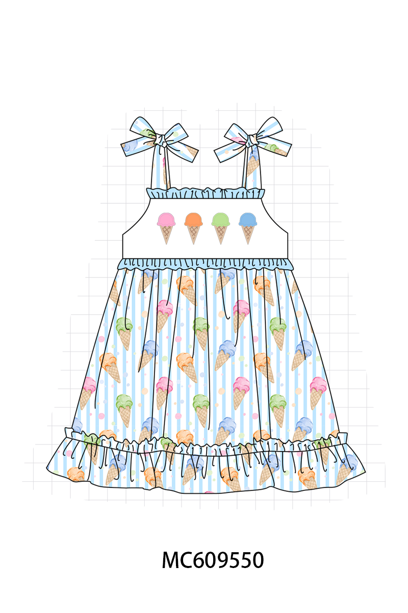 PO104 Blue ice cream embroidery stripe collection