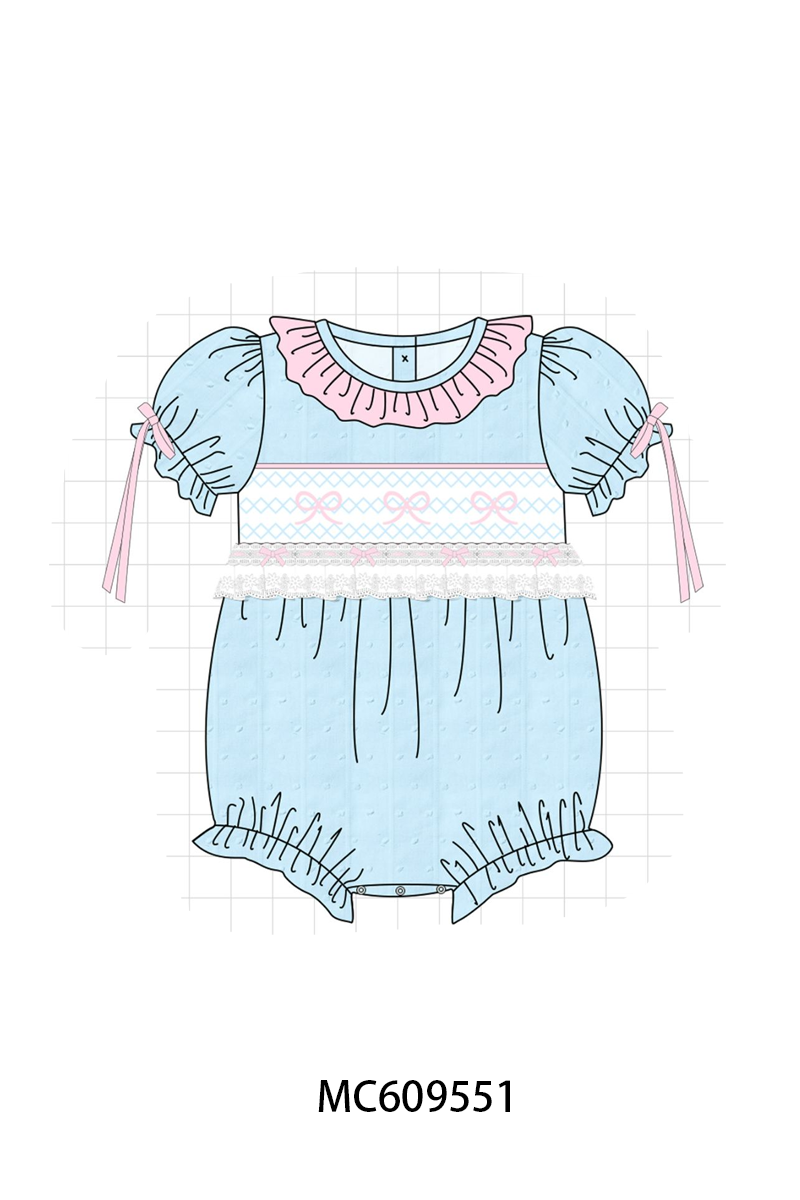 PO104 Blue bow smocked ruffle collection