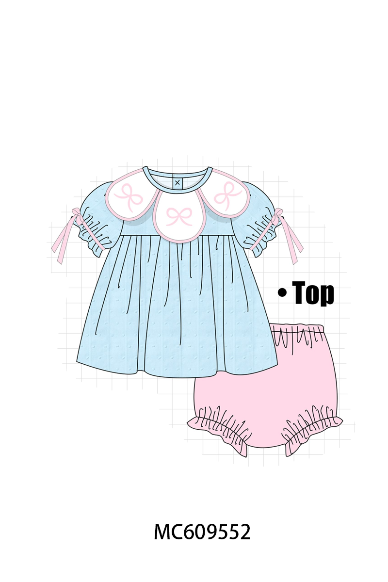 PO104 Blue bow smocked ruffle collection