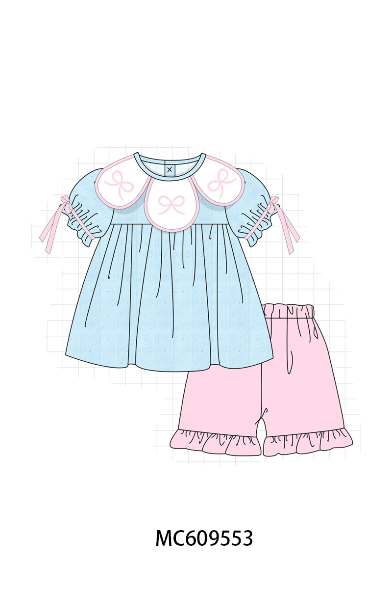 PO104 Blue bow smocked ruffle collection