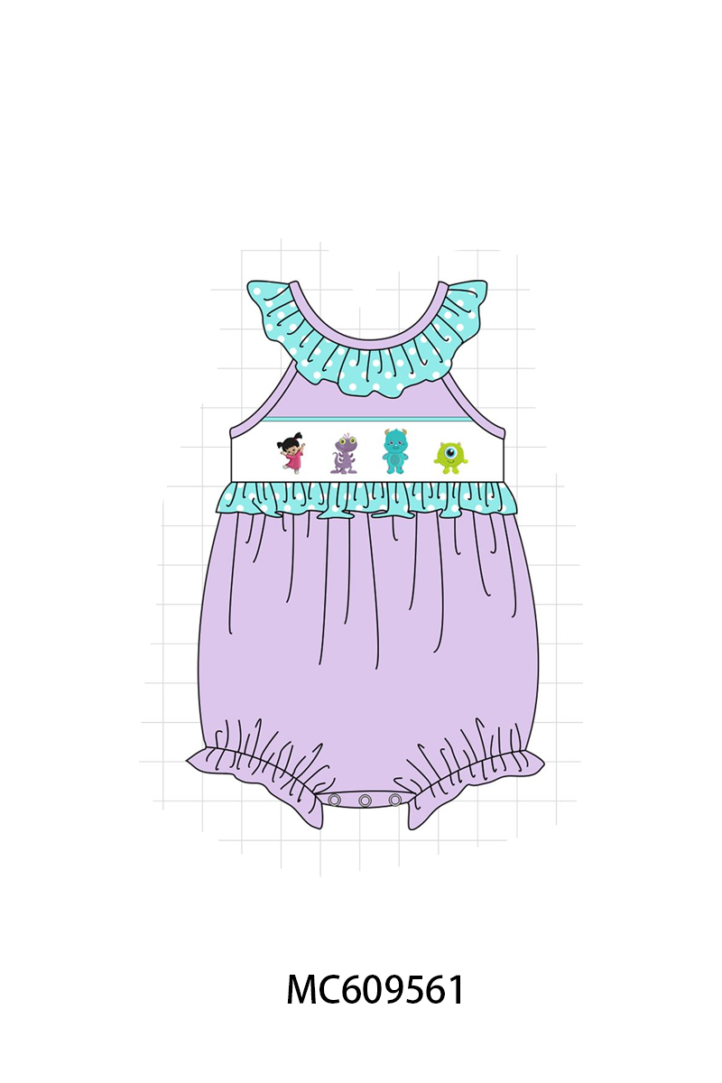 PO104 Purple monster embroidery ruffle dot collection