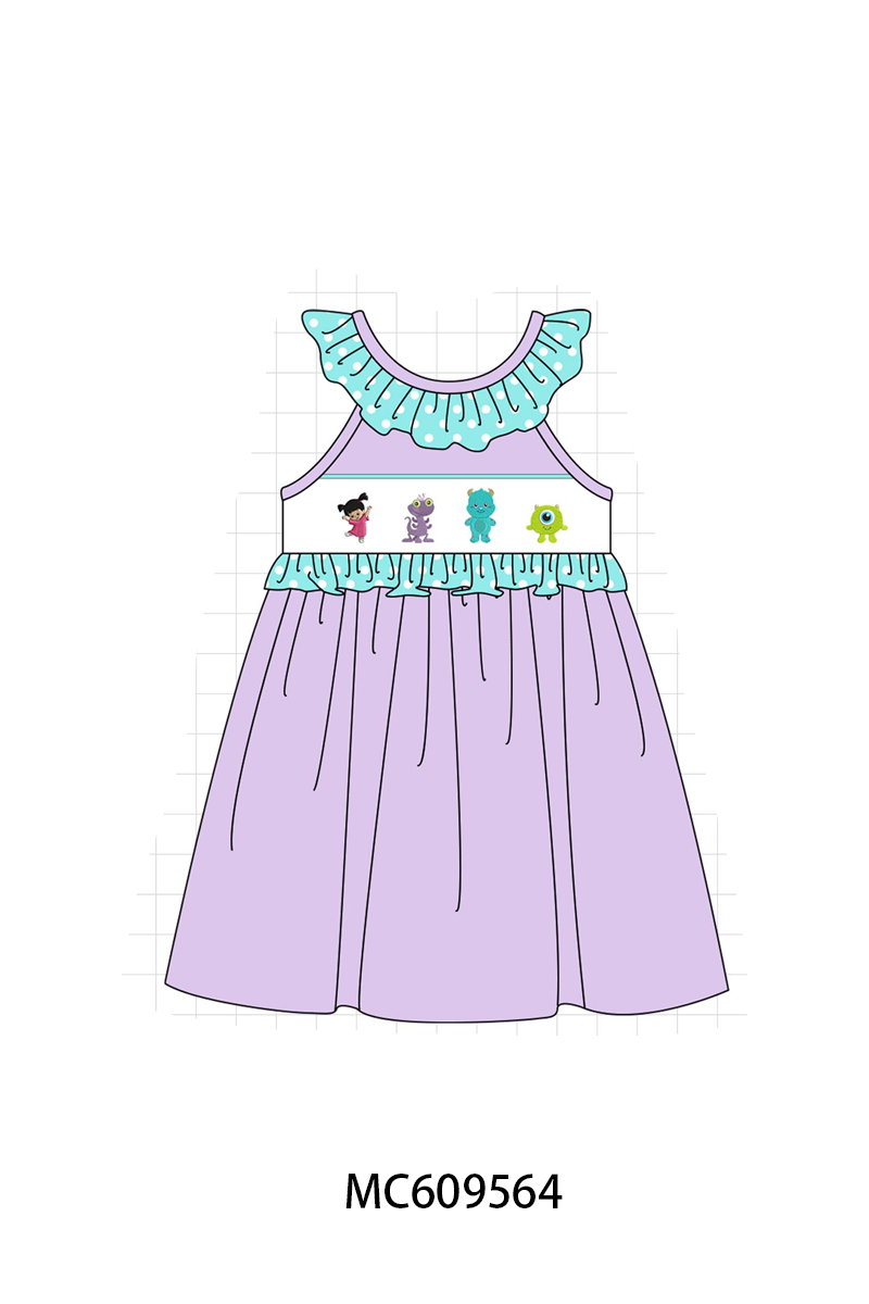 PO104 Purple monster embroidery ruffle dot collection