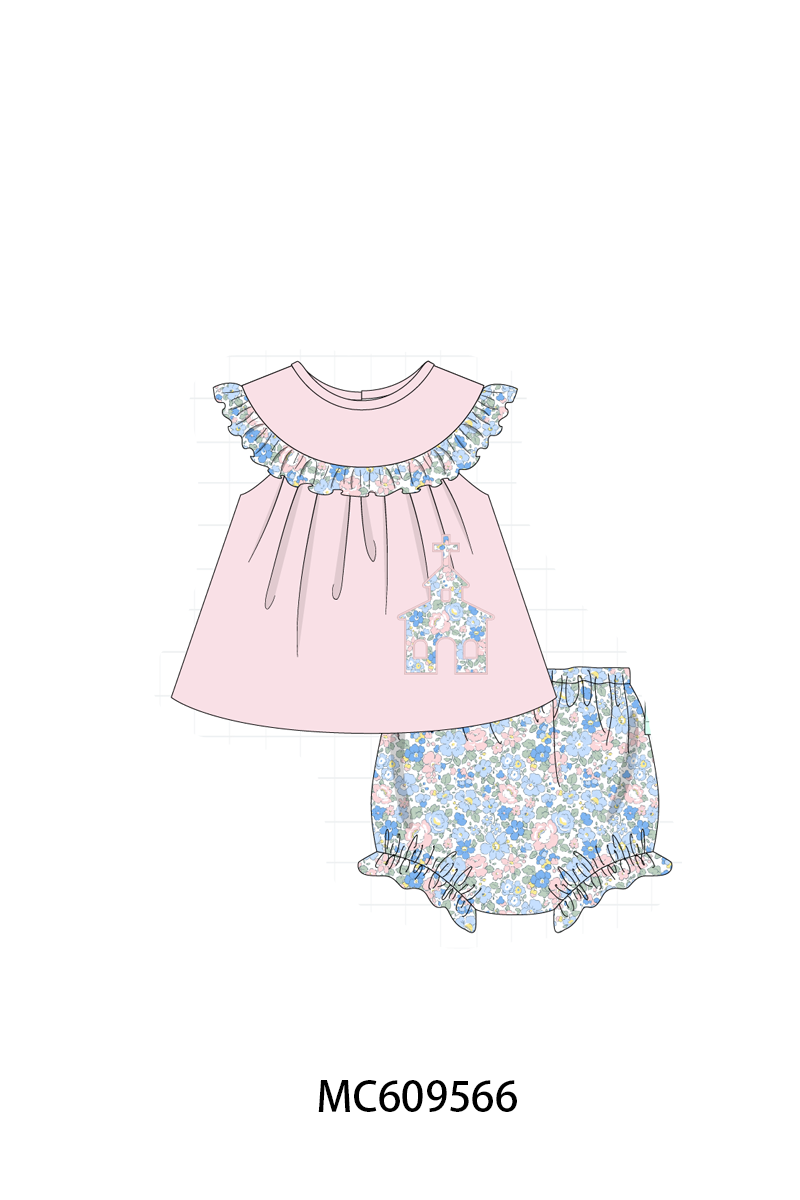PO104 Pink&green castle applique floral collection