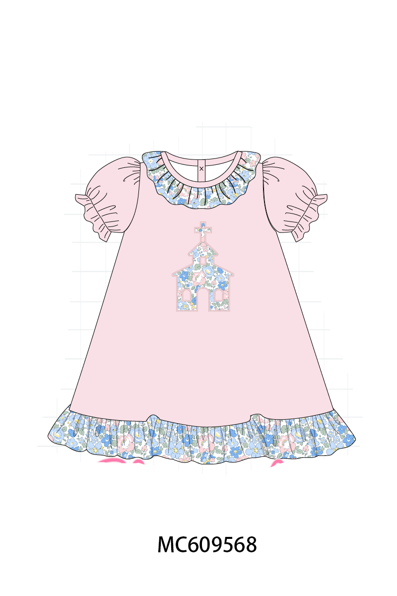 PO104 Pink&green castle applique floral collection