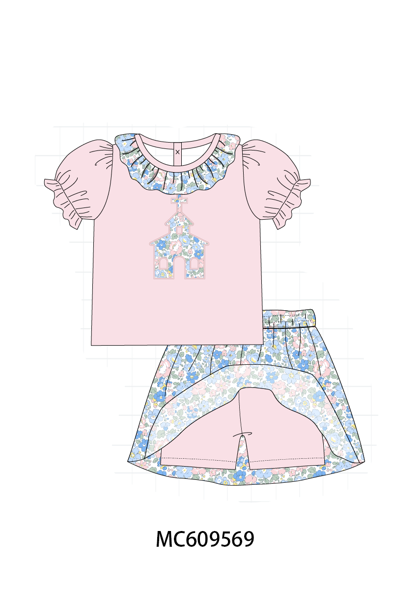 PO104 Pink&green castle applique floral collection