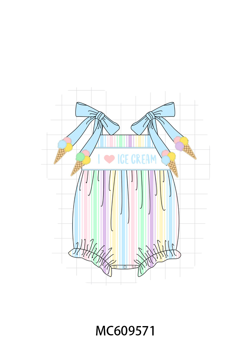 PO104 Blue I love ice cream embroidery stripe collection