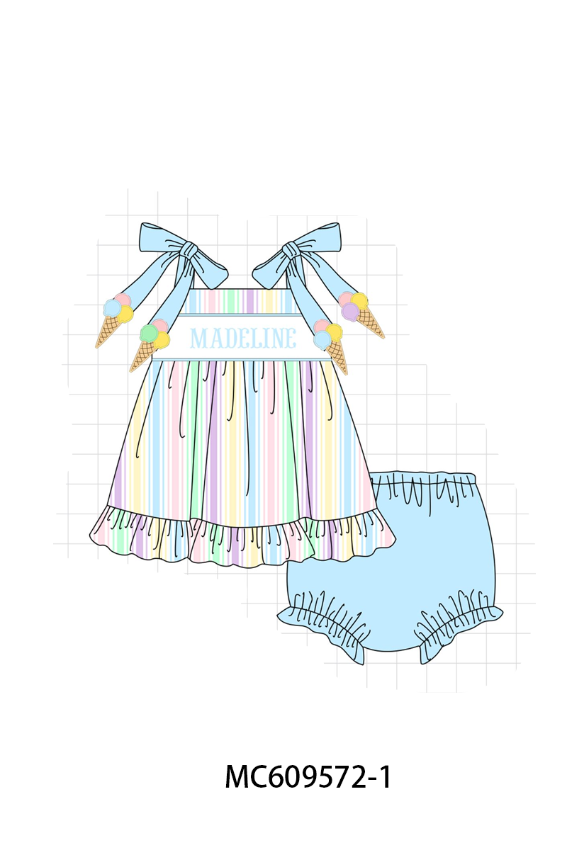 PO104 Blue monogram embroidery stripe collection