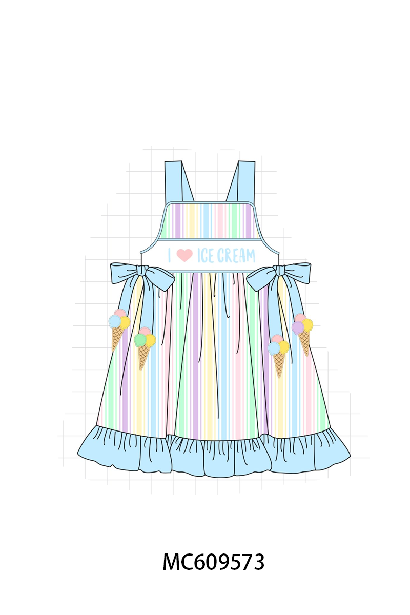 PO104 Blue I love ice cream embroidery stripe collection