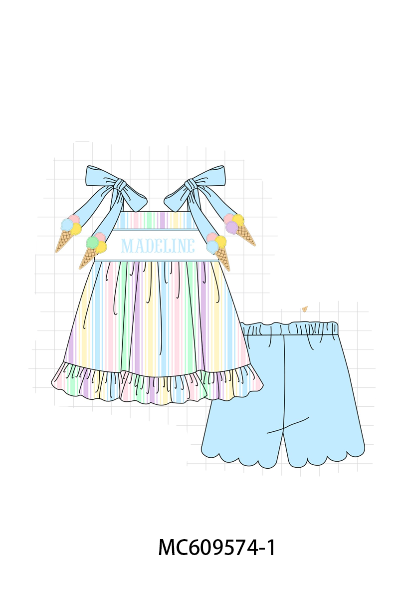 PO104 Blue monogram embroidery stripe collection