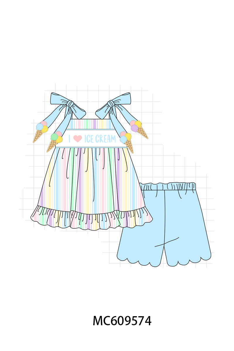 PO104 Blue I love ice cream embroidery stripe collection
