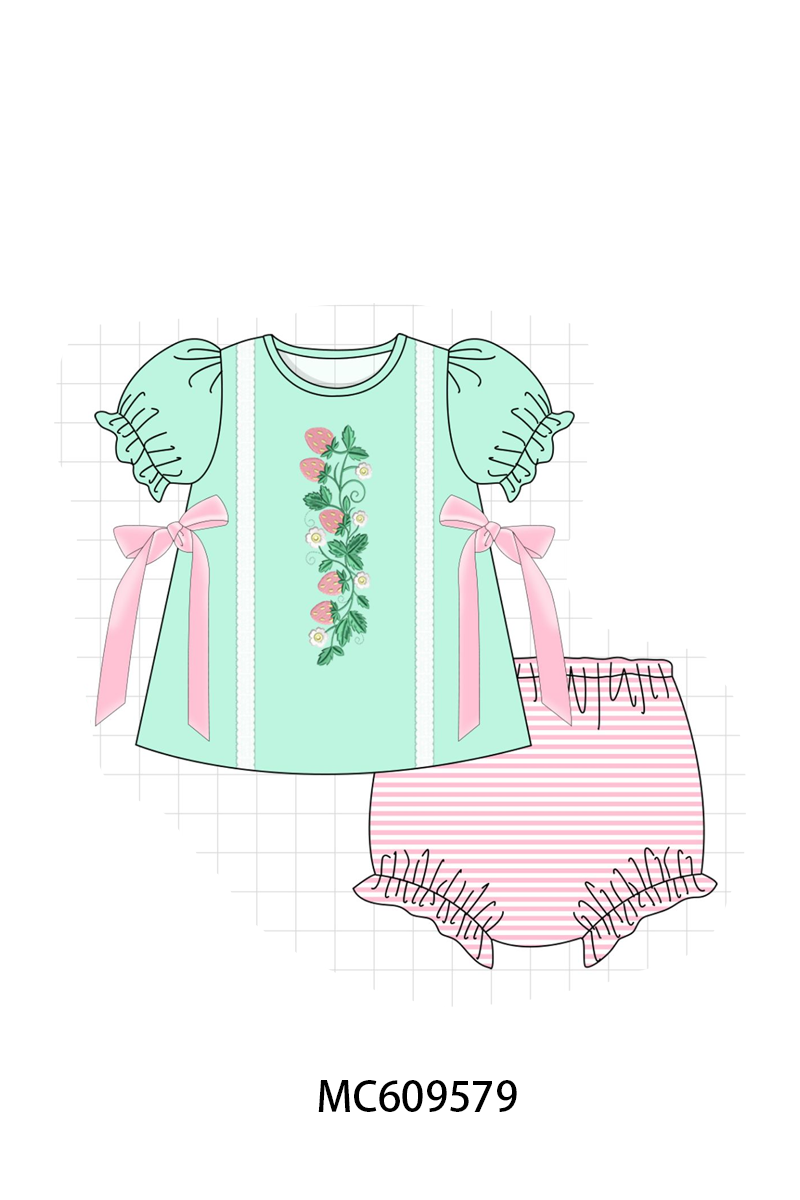 PO104 Green strawberry embroidery collection