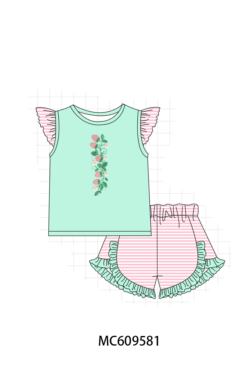 PO104 Green strawberry embroidery collection