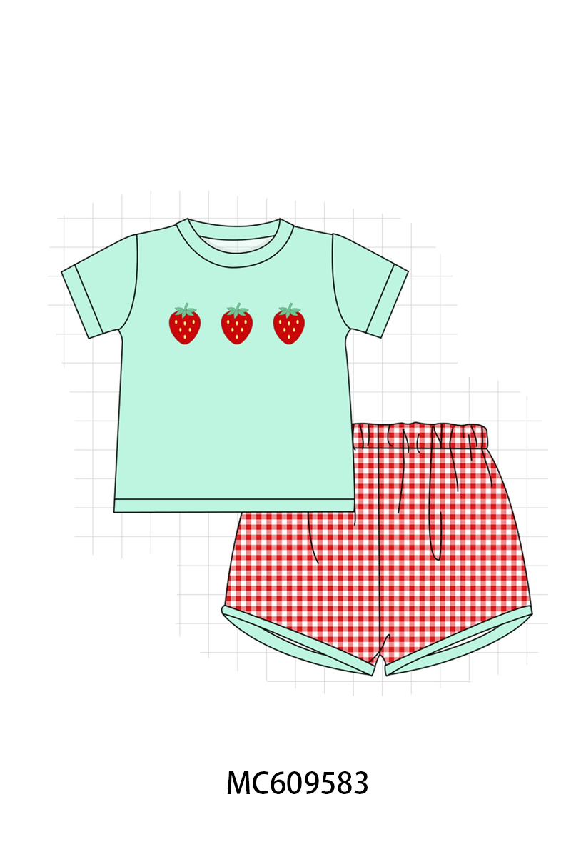 PO104 Green strawberry embroidery collection