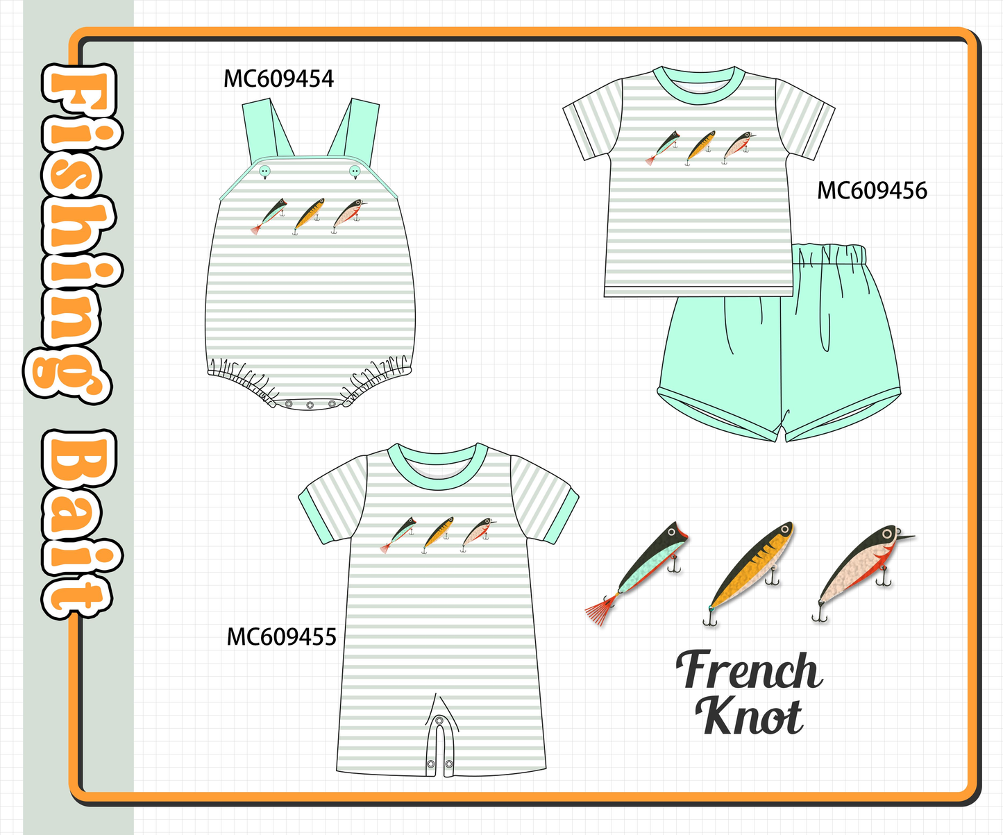 PO104 Mint fish french knot stripe collection