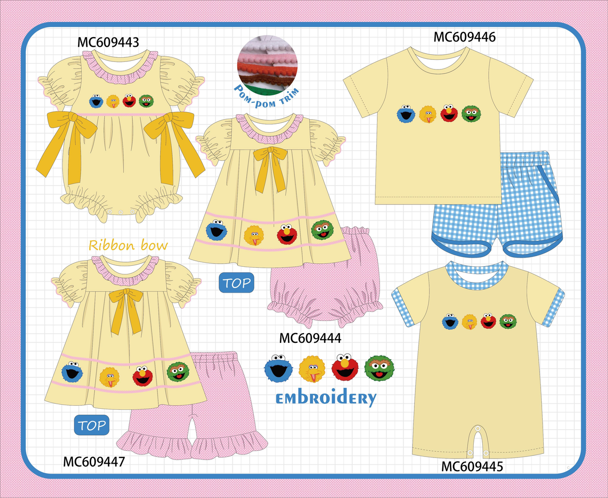 PO104 Mustard sesame street embroidery collection