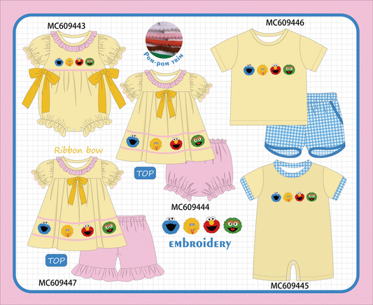 PO104 Mustard sesame street embroidery collection