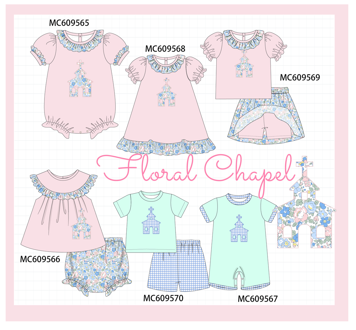 PO104 Pink&green castle applique floral collection