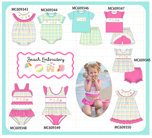 PO104 Pink&mint beach embroidery plaid collection