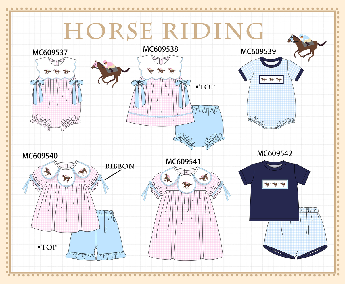 PO104 Pink horse riding embroidery gingham collection