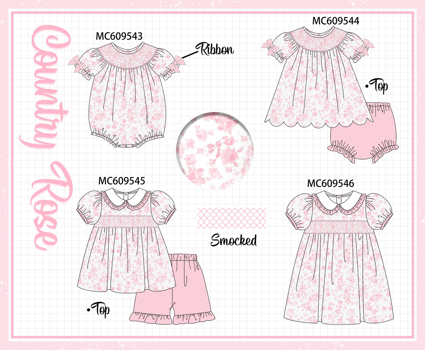 PO104 Pink rose smocked collection