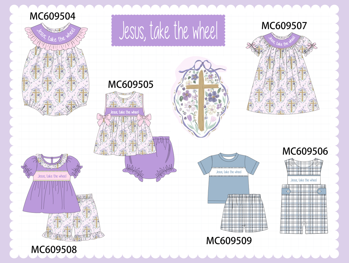 PO104 Purple&teal jesus take the wheel embroidery collection