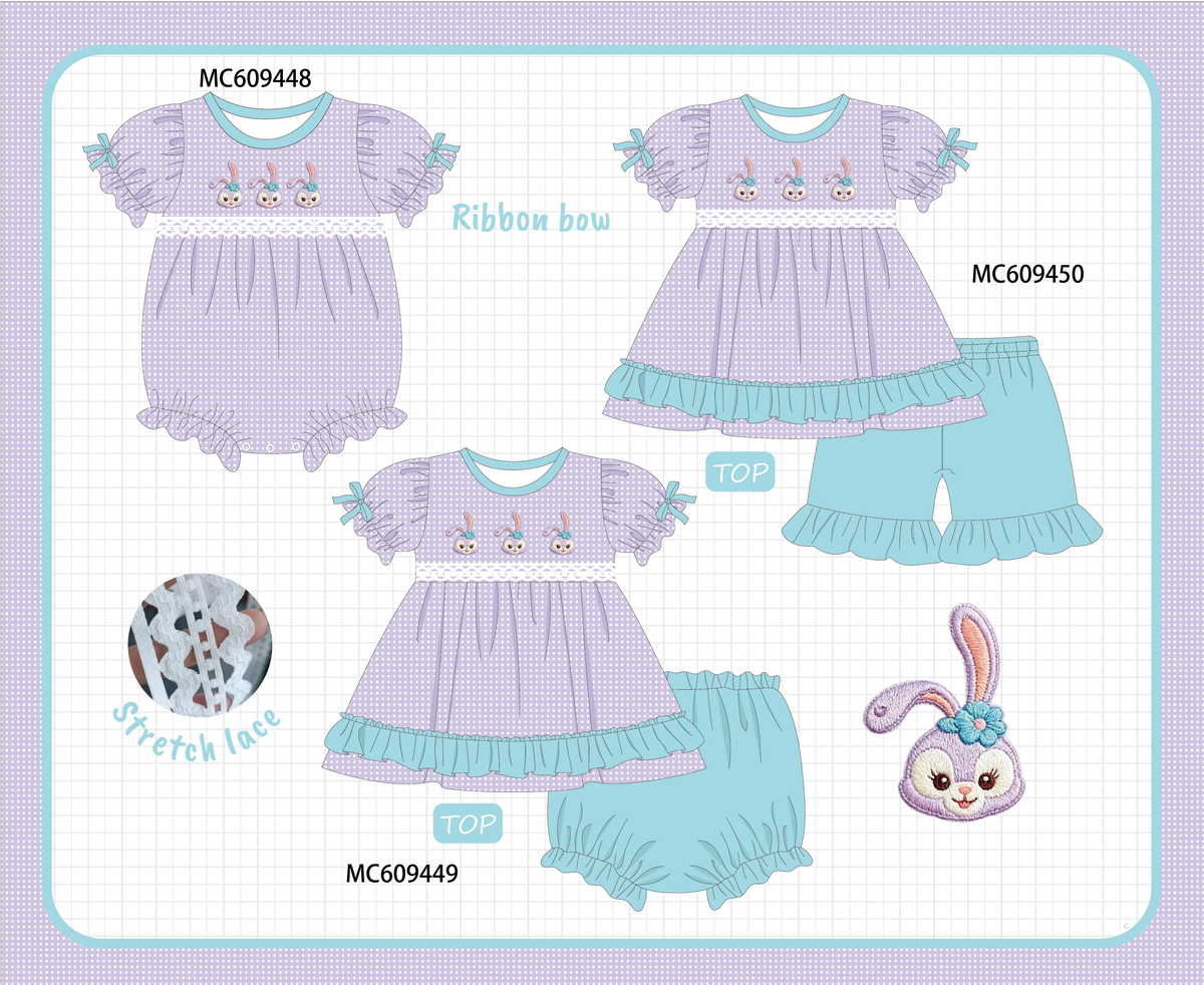 PO104 Purple easter bunny embroidery ruffle collection