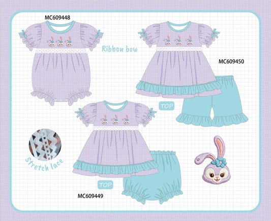 PO104 Purple easter bunny embroidery ruffle collection