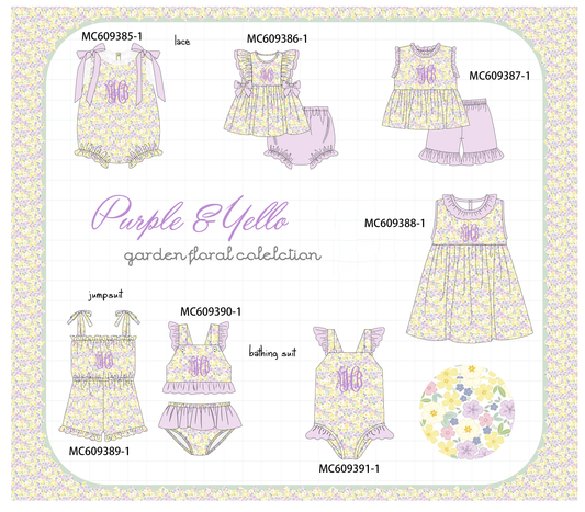 PO104 Purple floral monogram embroidery ruffle collection