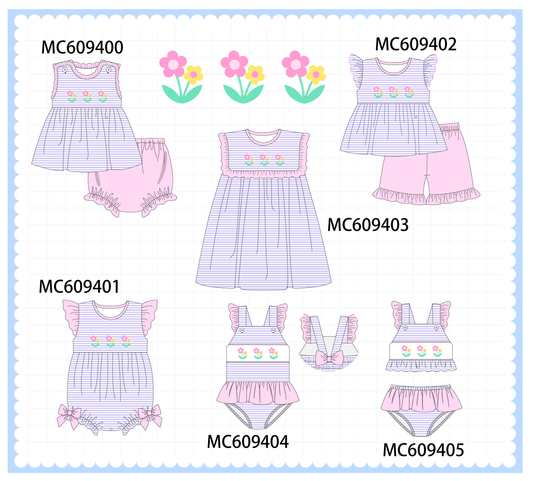 PO104 Purple stripe floral embroidery collection