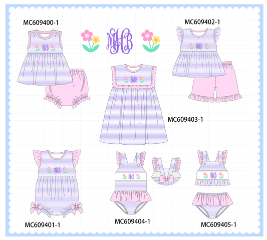 PO104 Purple stripe floral monogram embroidery collection
