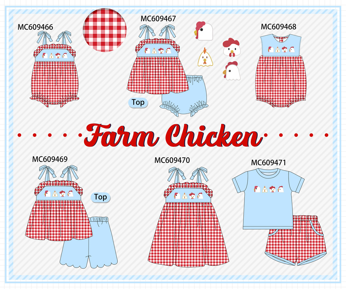 PO104 Red chicken embroidery gingham collection