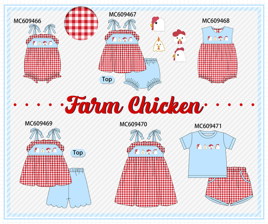 PO104 Red chicken embroidery gingham collection