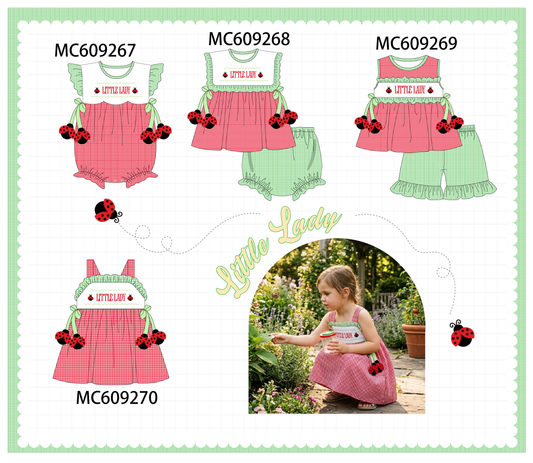 PO104 Red little lady embroidery ruffle gingham collection