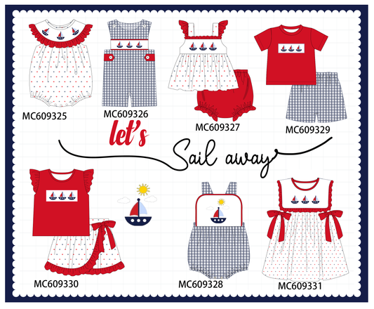 PO104 Red sailboat embroidery ruffle collection