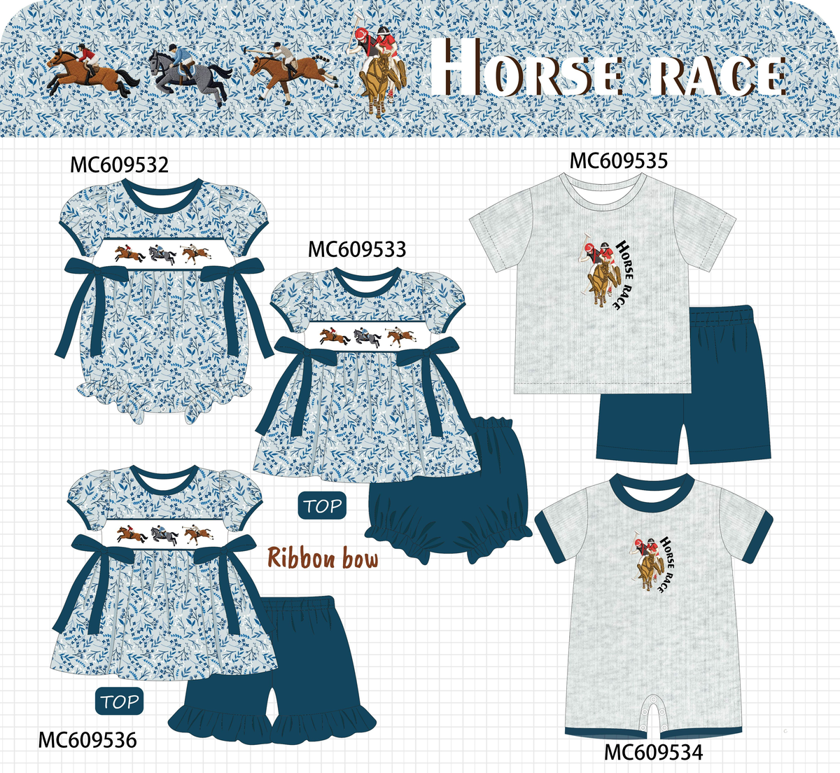 PO104 Teal horse race embroidery collection